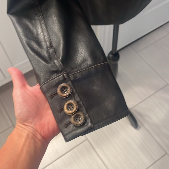 Frida G Leather Look Motorcycle coat with button detail - Picture 6 of 8